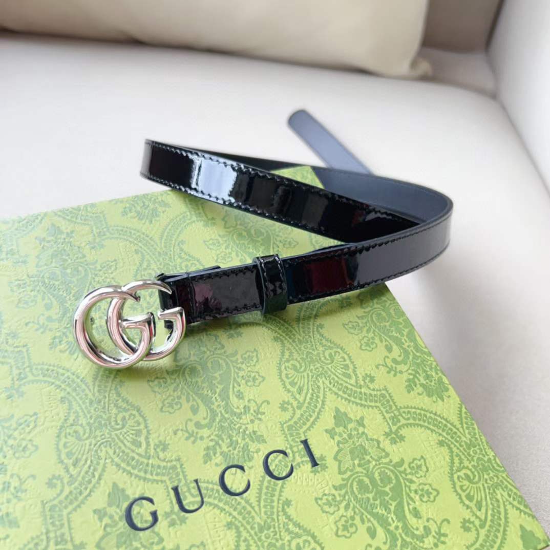 G*u*i unisex gg marmont thin belt black leather double g buckle
