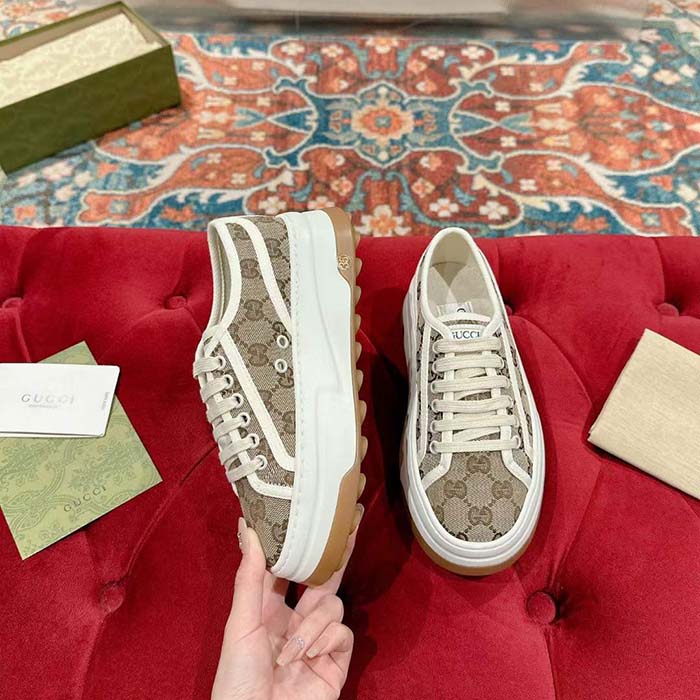 G*u*i unisex gg sneaker beige ebony original gg canvas low heel