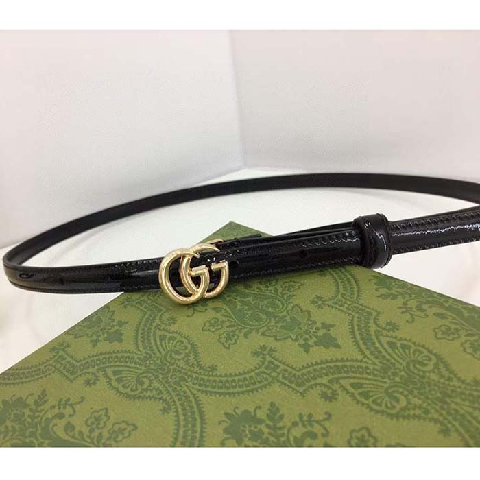 G*u*i unisex gg thin patent double g belt black leather 1.3 cm width