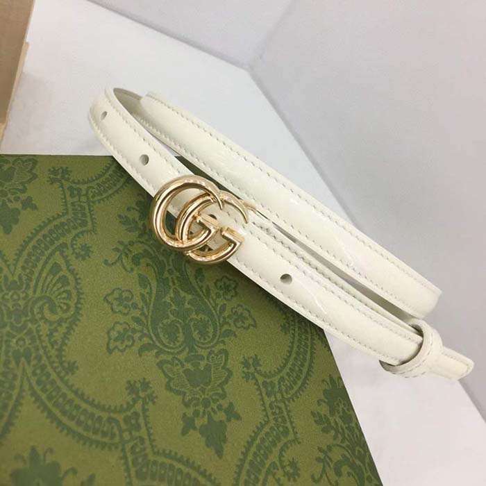 G*u*i unisex gg thin patent double g belt white leather 1.3 cm width