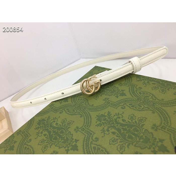 G*u*i unisex gg thin patent double g belt white leather 1.3 cm width