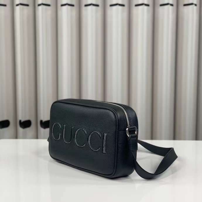 G*u*i unisex mini shoulder bag black leather grey black gg supreme canvas