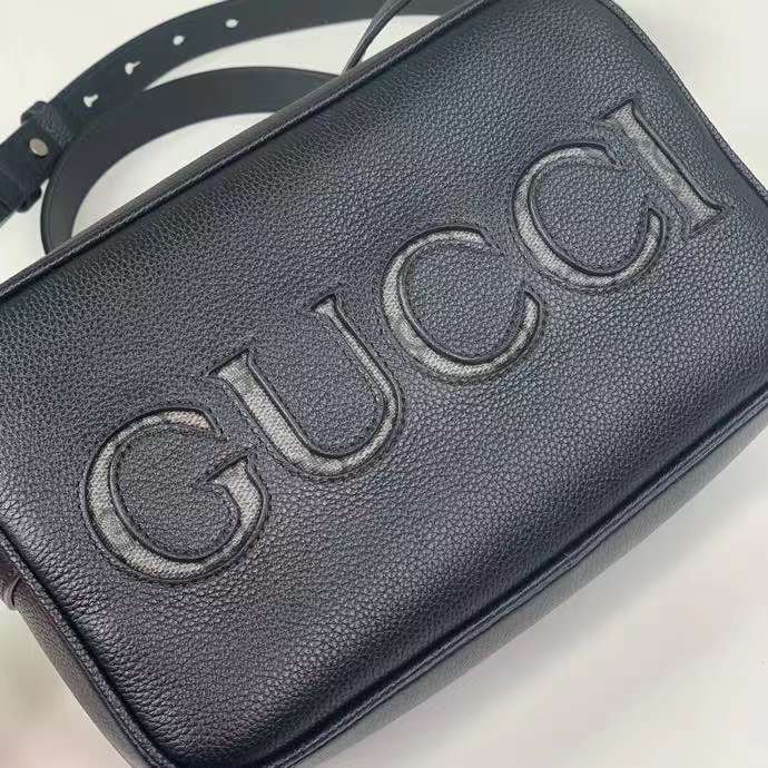 G*u*i unisex mini shoulder bag black leather grey black gg supreme canvas