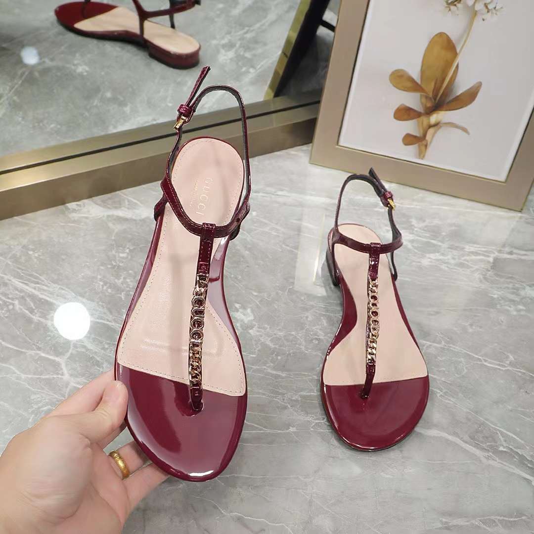 G*u*i women gg signoria thong sandal rosso ancora red patent leather flat