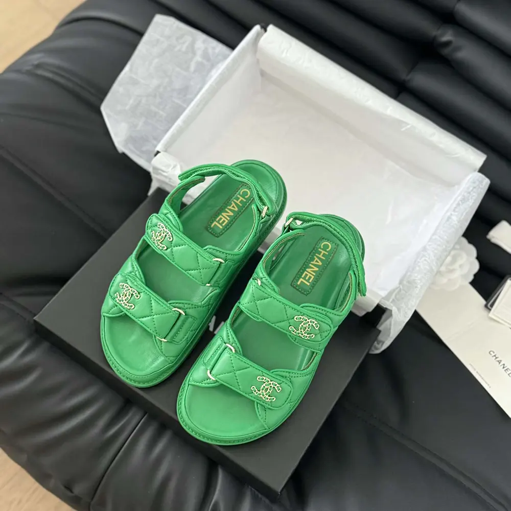 Chanel Women Open Toe Sandal in Calfskin Leather-Green
