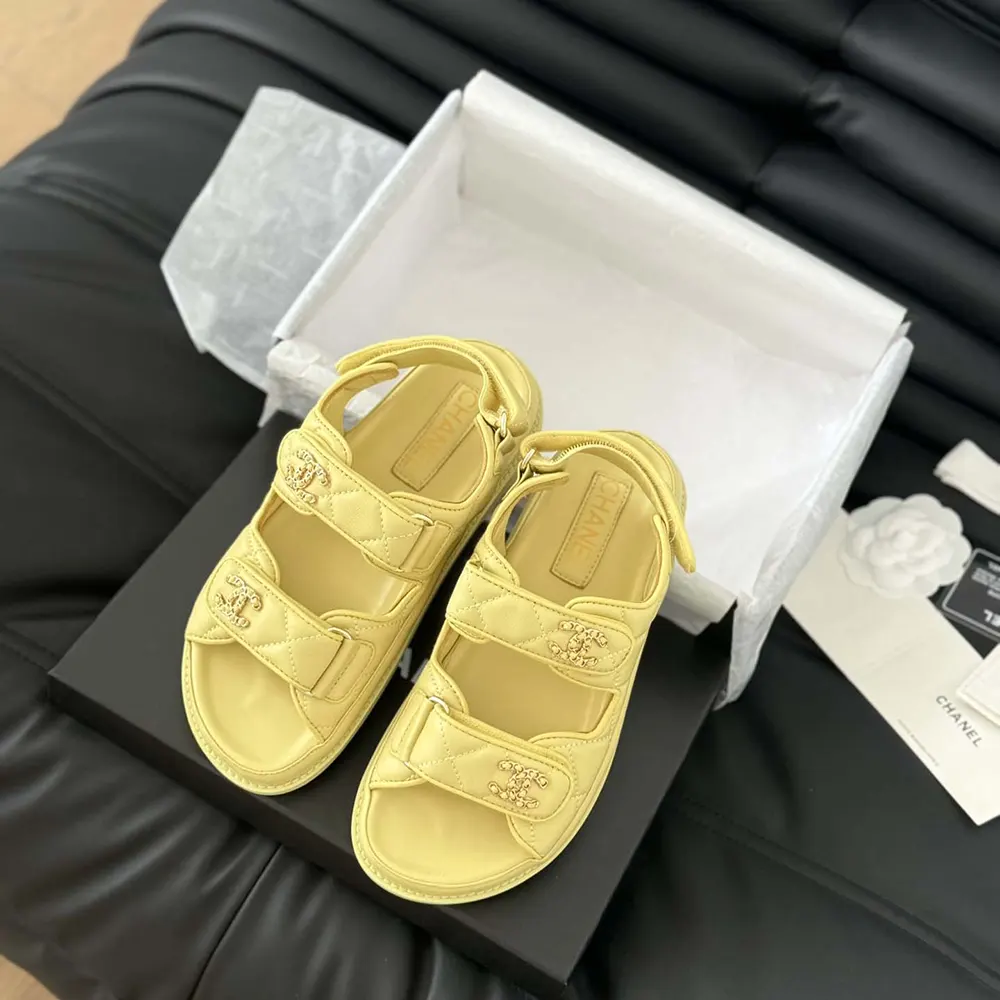 Chanel Women Open Toe Sandal in Calfskin Leather-Yellow