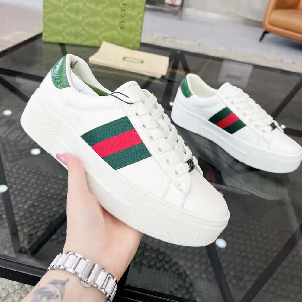 G*u*i unisex gg ace sneaker white leather green red web ‘ace’ metal tag rubber 4.5cm