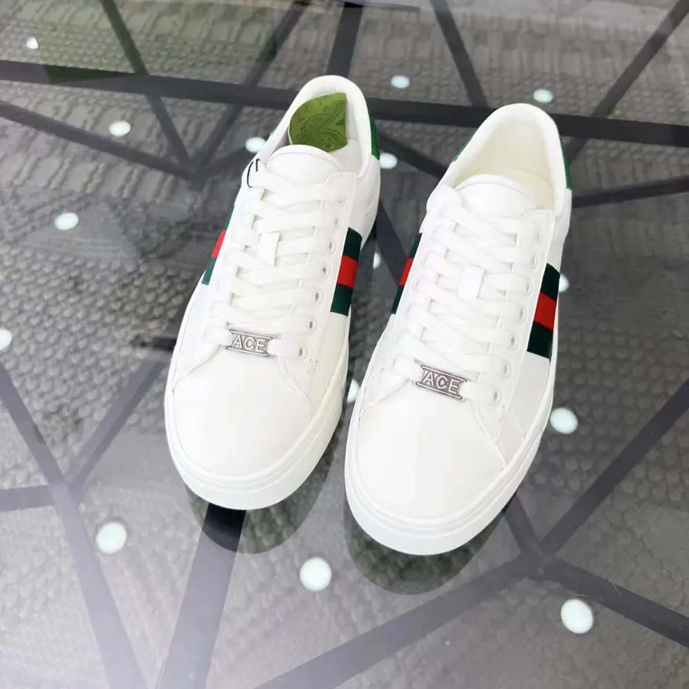 G*u*i unisex gg ace sneaker white leather green red web ‘ace’ metal tag rubber 4.5cm