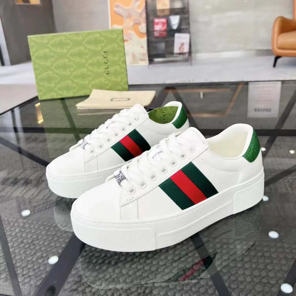 G*u*i unisex gg ace sneaker white leather green red web ‘ace’ metal tag rubber 4.5cm
