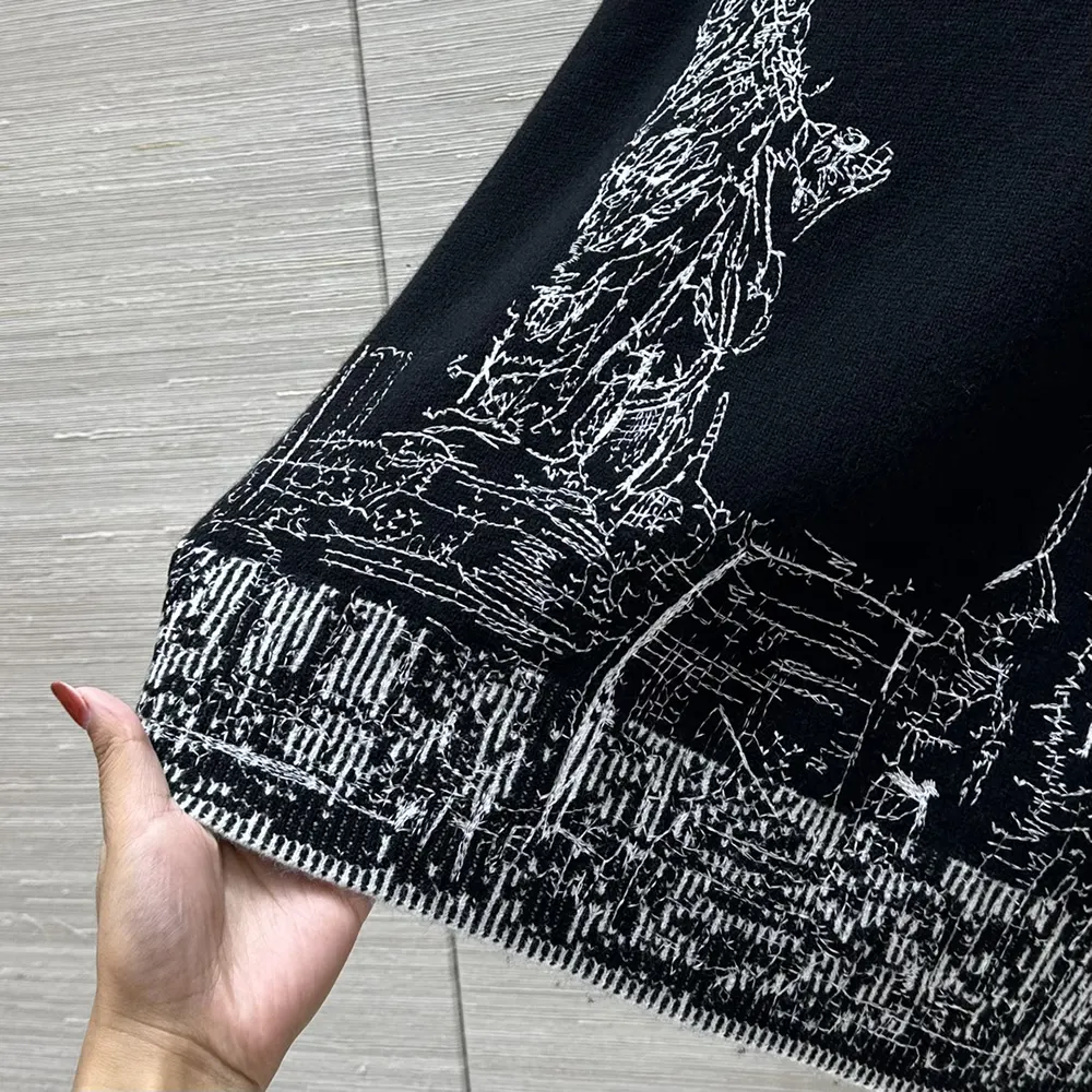 Dior Women Embroidered Sweater Black and White Cashmere and Silk Knit with New York Motif