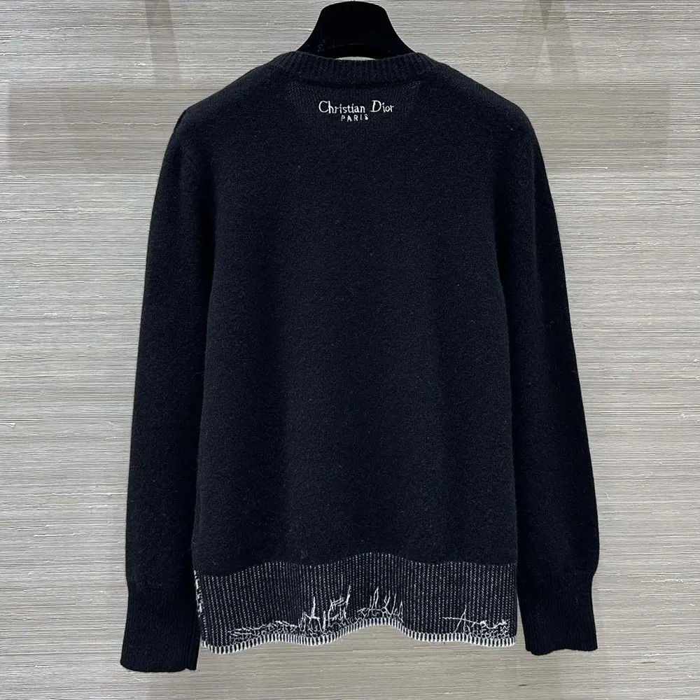 Dior Women Embroidered Sweater Black and White Cashmere and Silk Knit with New York Motif