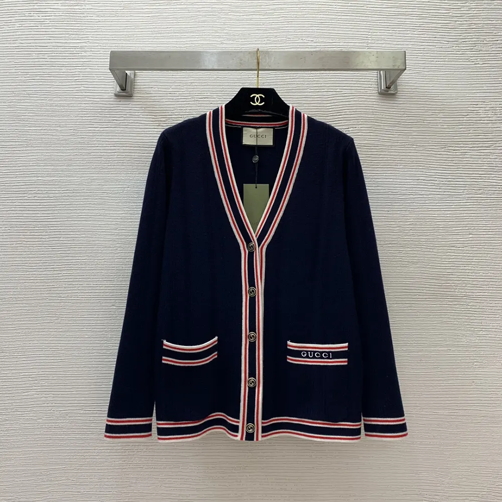 G*u*i women self tie cardigan with striped trim 691714xkd264915