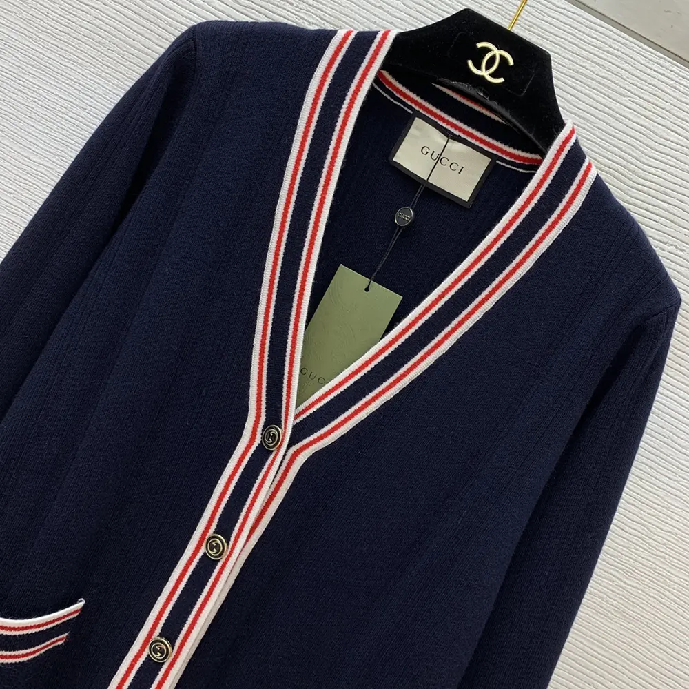 G*u*i women self tie cardigan with striped trim 691714xkd264915