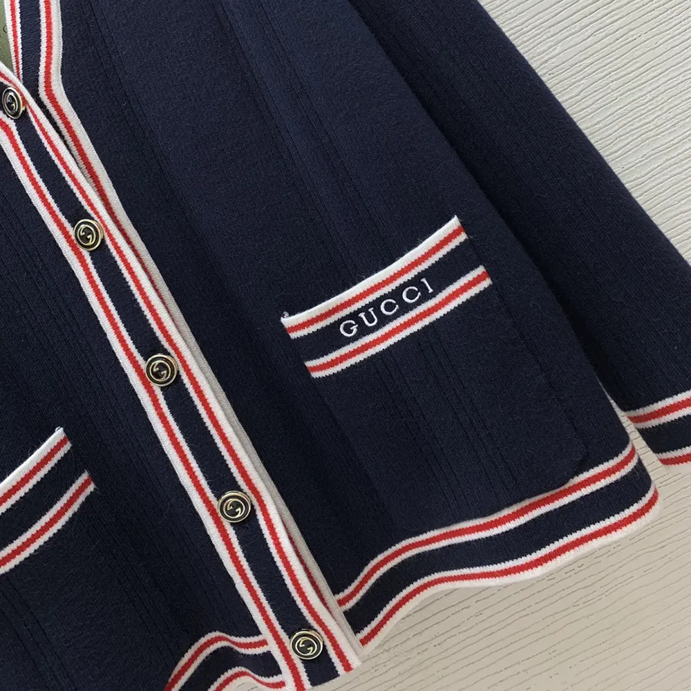 G*u*i women self tie cardigan with striped trim 691714xkd264915
