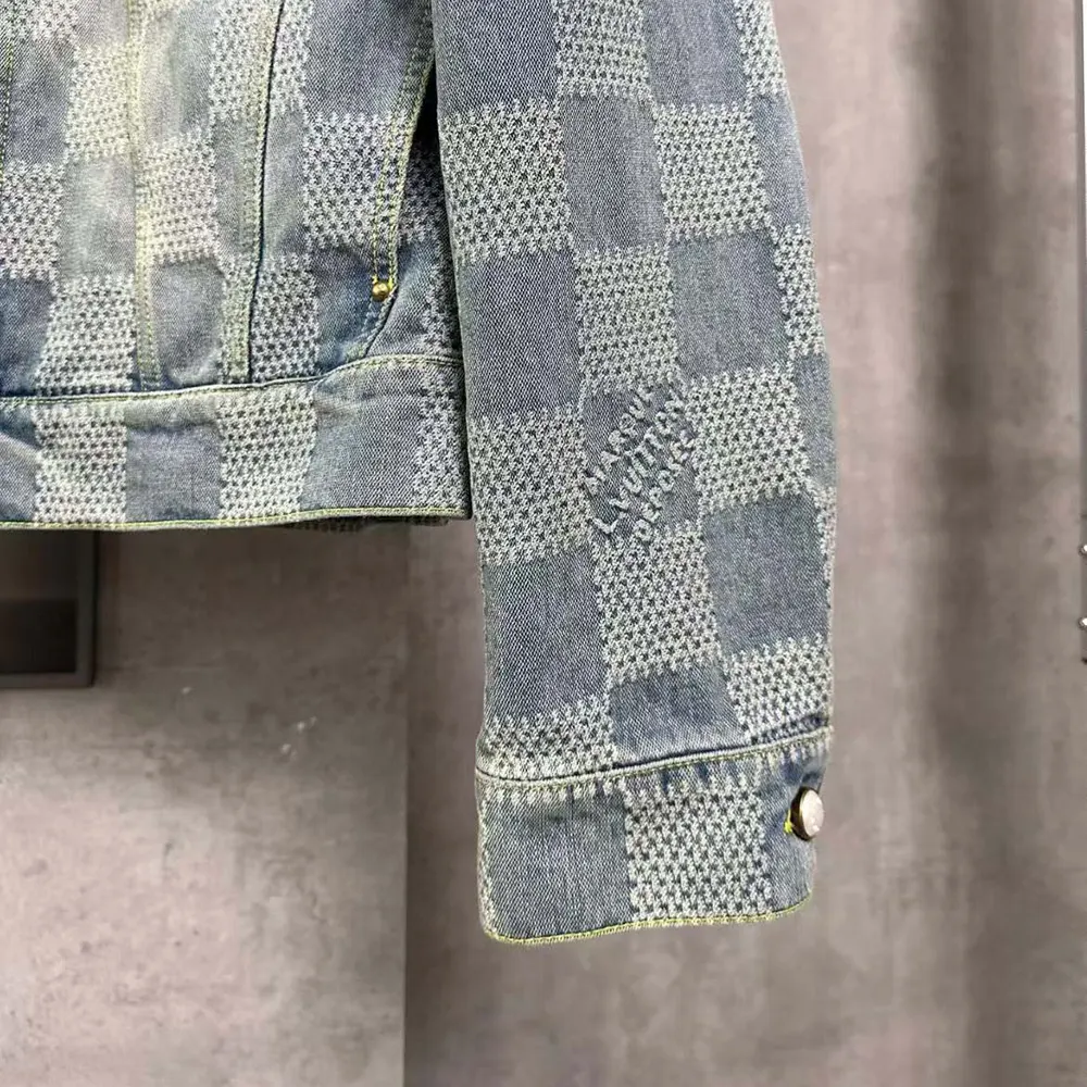 Louis Vuitton Men Damier Washed Denim Jacket-Blue 1AFHUC