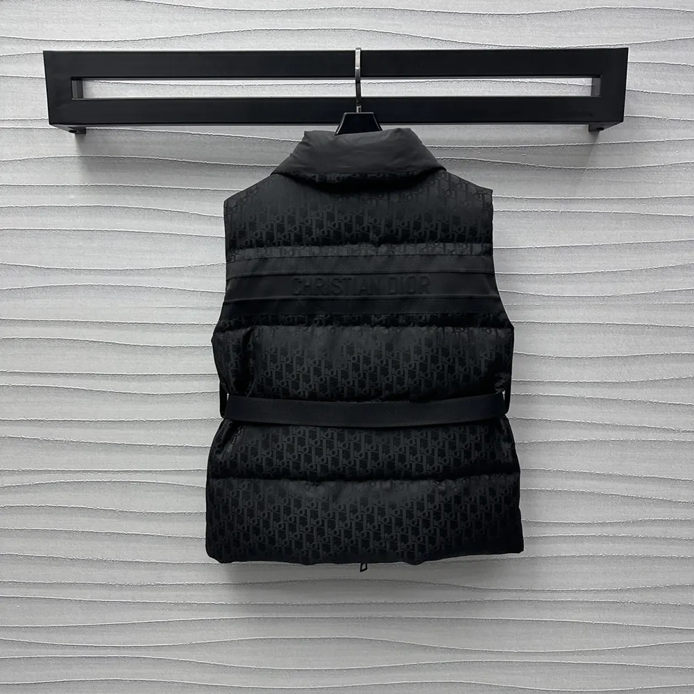 Dior Men DiorAlps Belted Puffer Vest Black Quilted Technical Taffeta Jacquard