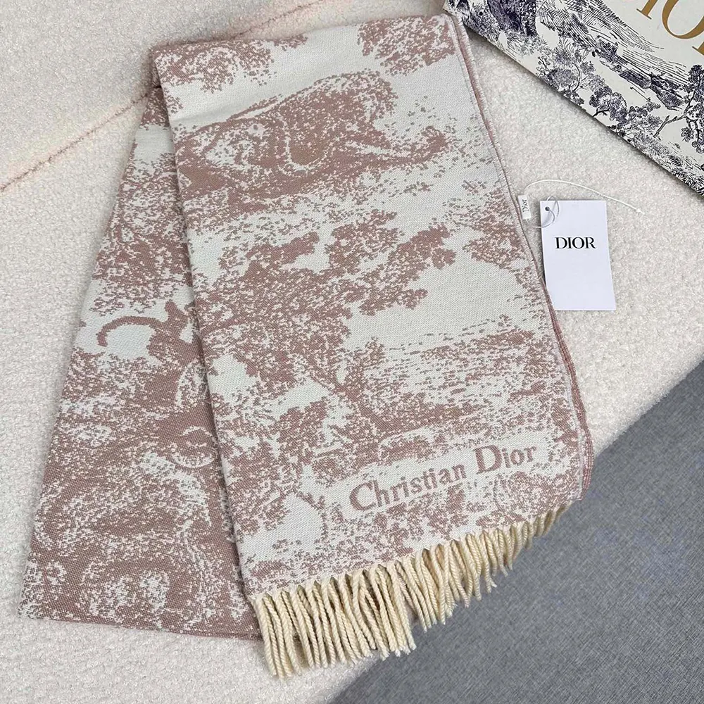 Dior Unisex Toile de Jouy Sauvage Scarf Rose Des Vents Cashmere and Wool