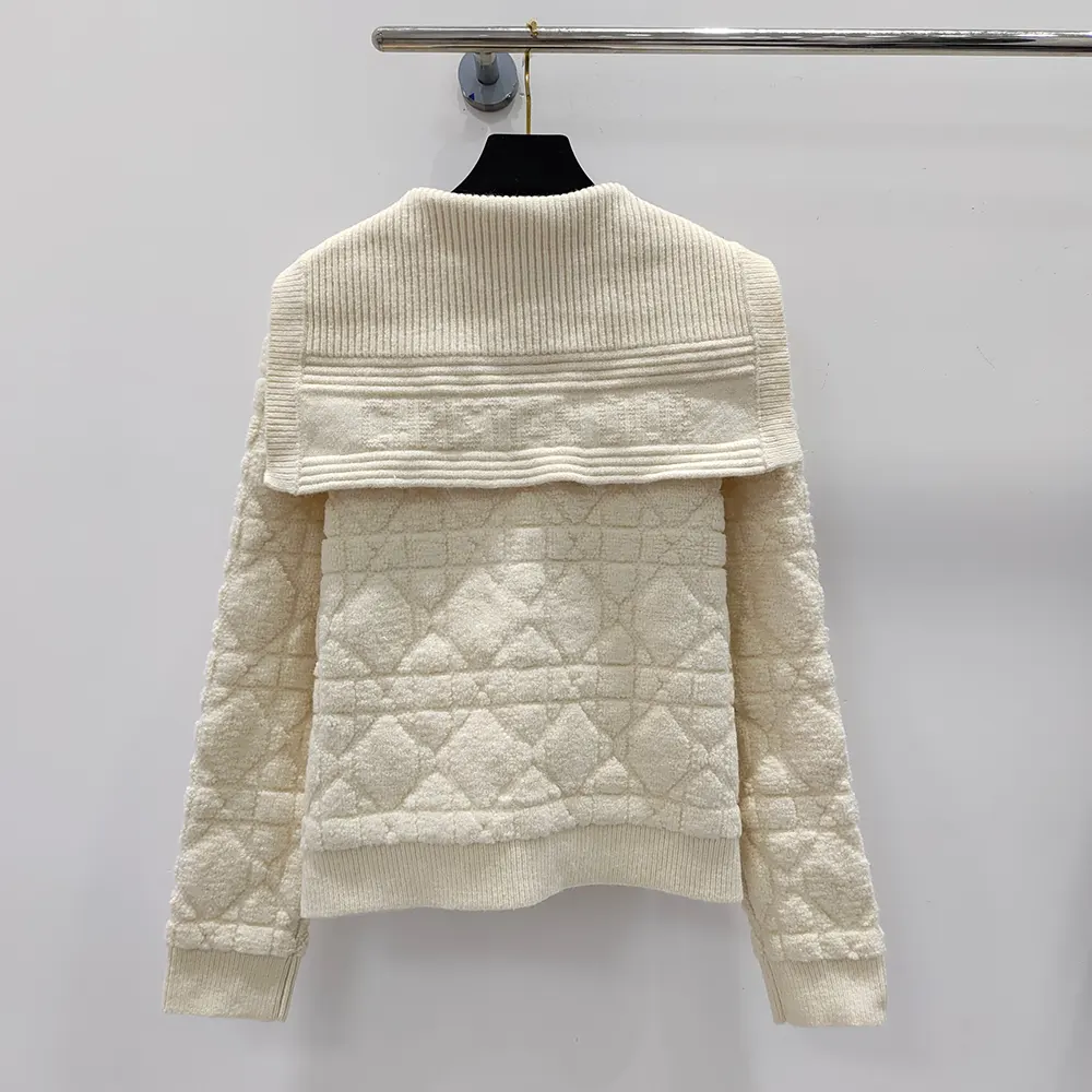 Dior Women Cannage Cardigan Ecru Blended Wool and Cashmere Textured Knit