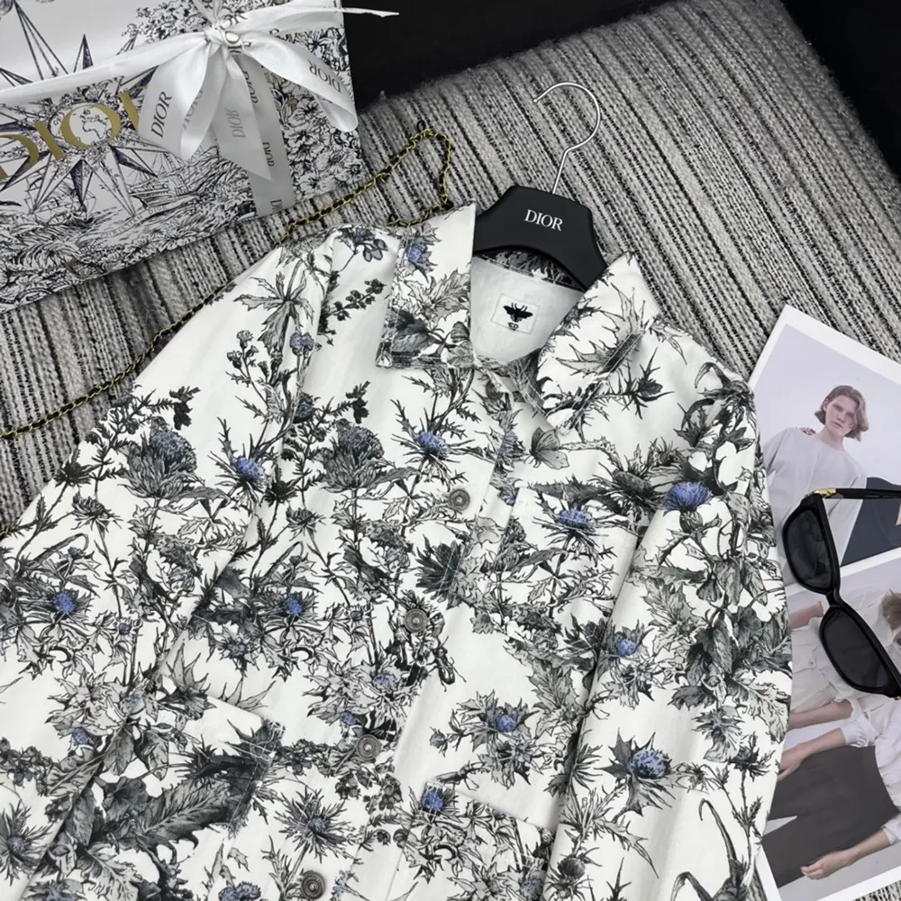Dior Men Caro Jacket White Cotton Denim with Blue Dior Chardons Motif