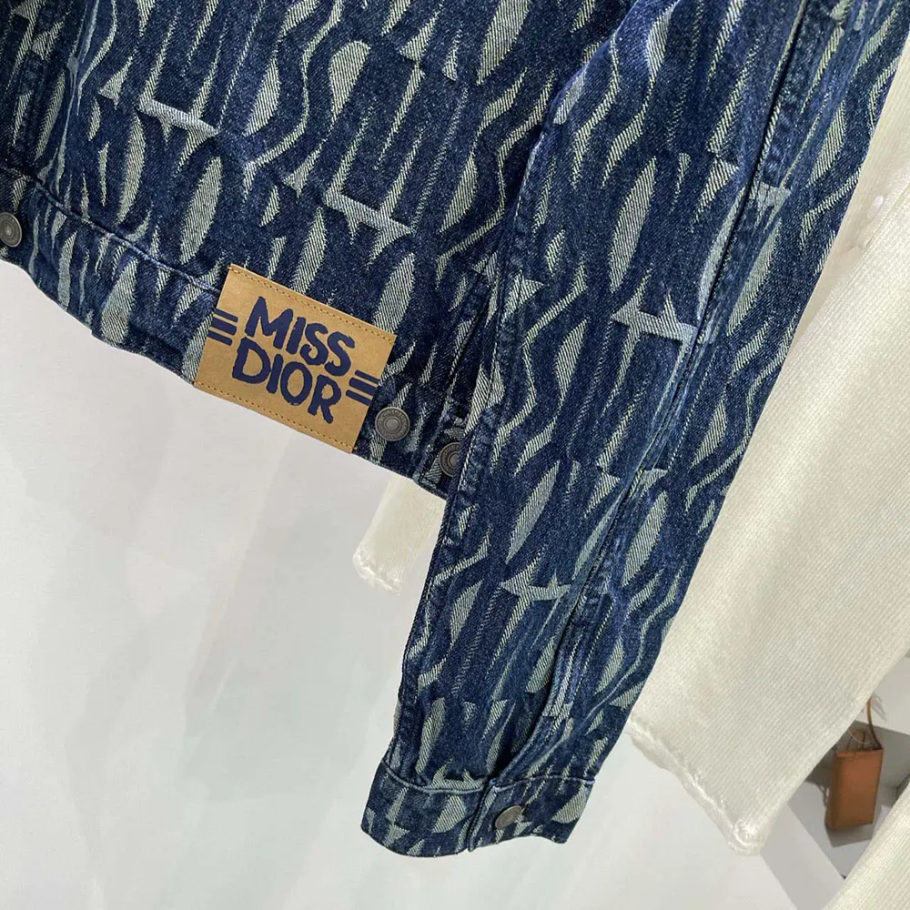 Dior Women Jacket Cotton Denim with Blue Miss Dior Allover Motif