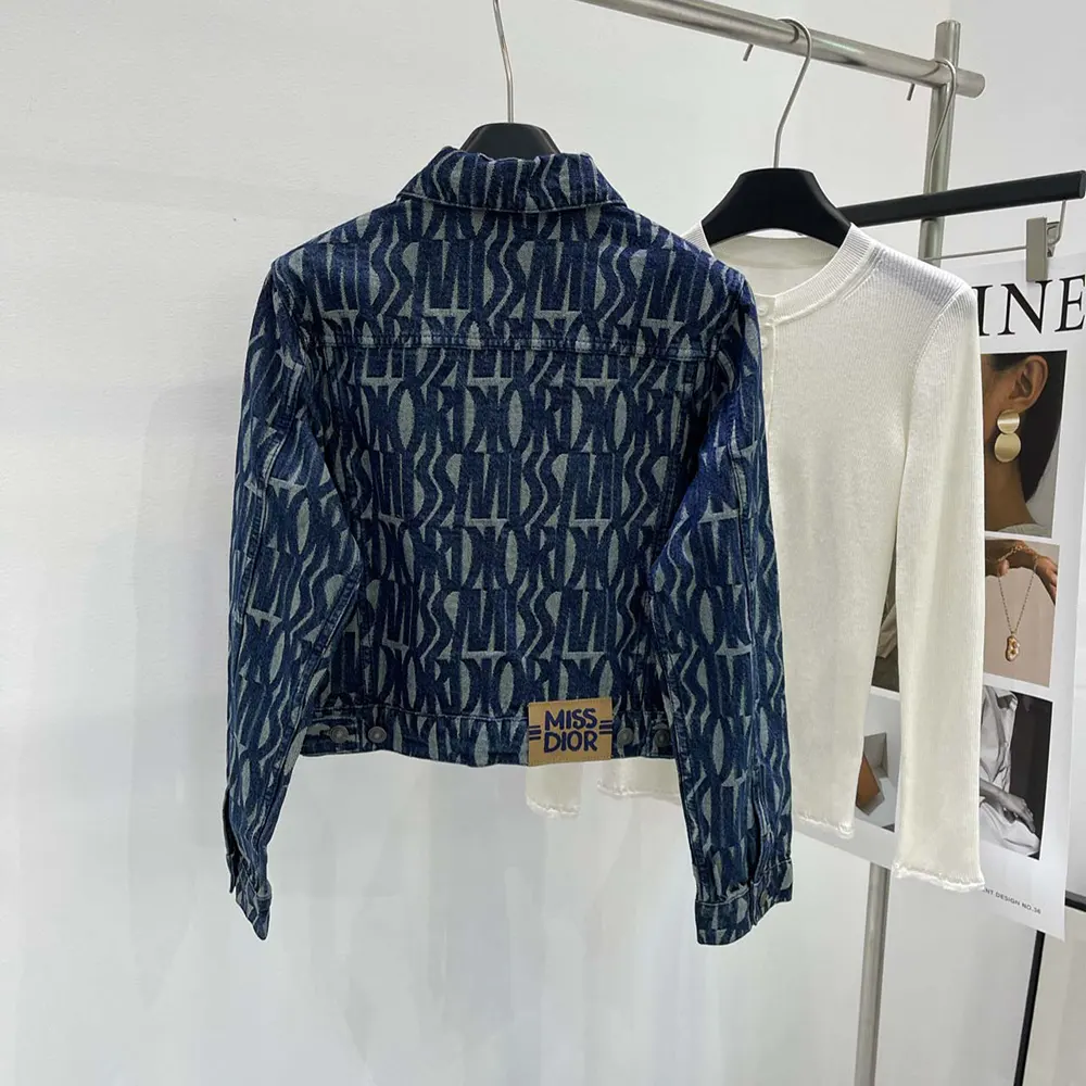 Dior Women Jacket Cotton Denim with Blue Miss Dior Allover Motif