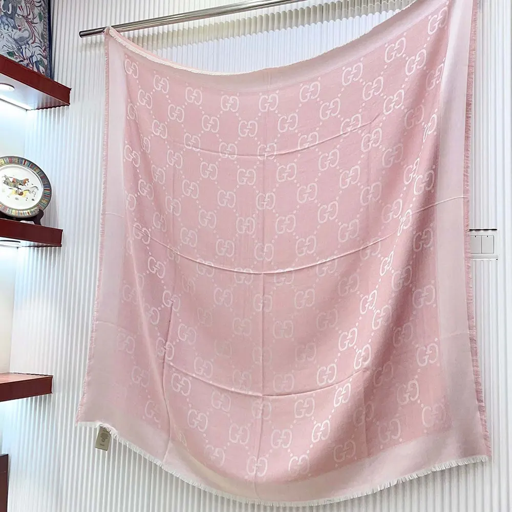 G*u*i unisex gg jacquard silk wool shawl-pink 6636713gc435972