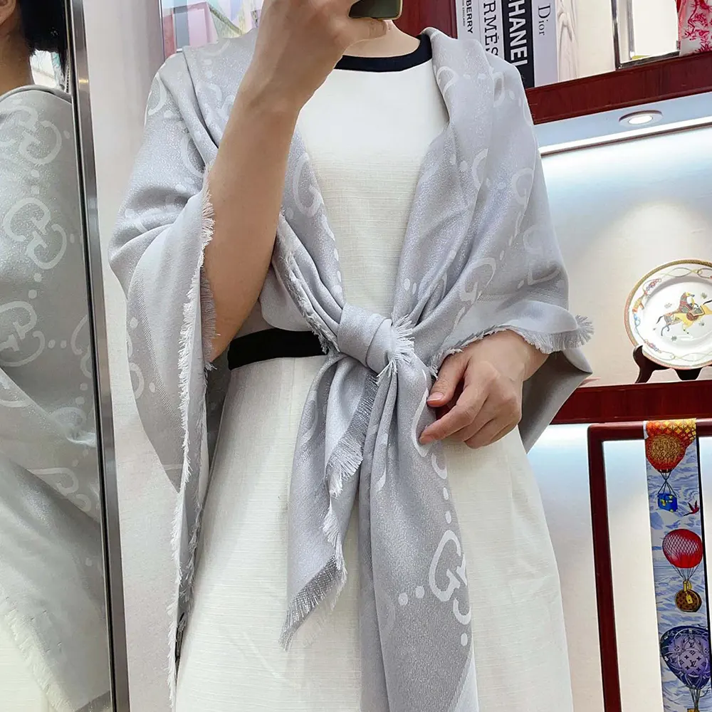 G*u*i unisex gg jacquard silk wool shawl-white 6636713gc439000