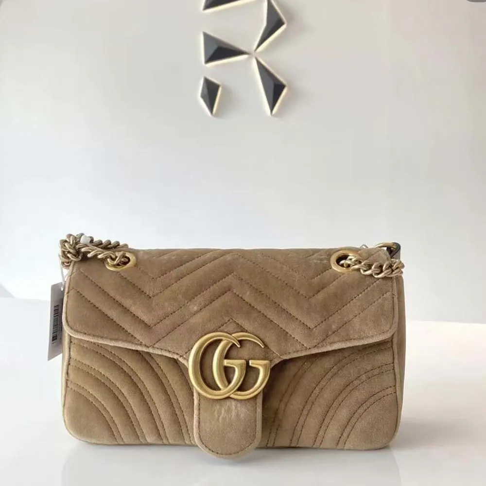 G*u*i gg marmont velvet medium shoulder bag-brown