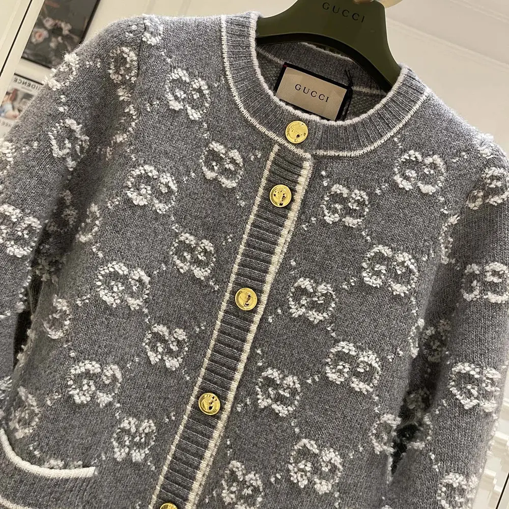 G*u*i men gg wool boucle jacquard cardigan 713300xkcna1130