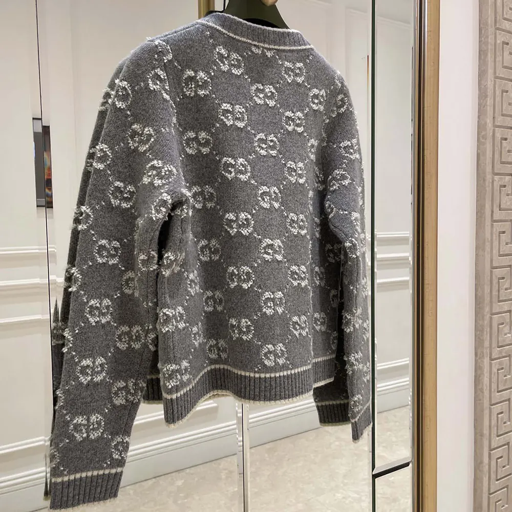 G*u*i men gg wool boucle jacquard cardigan 713300xkcna1130