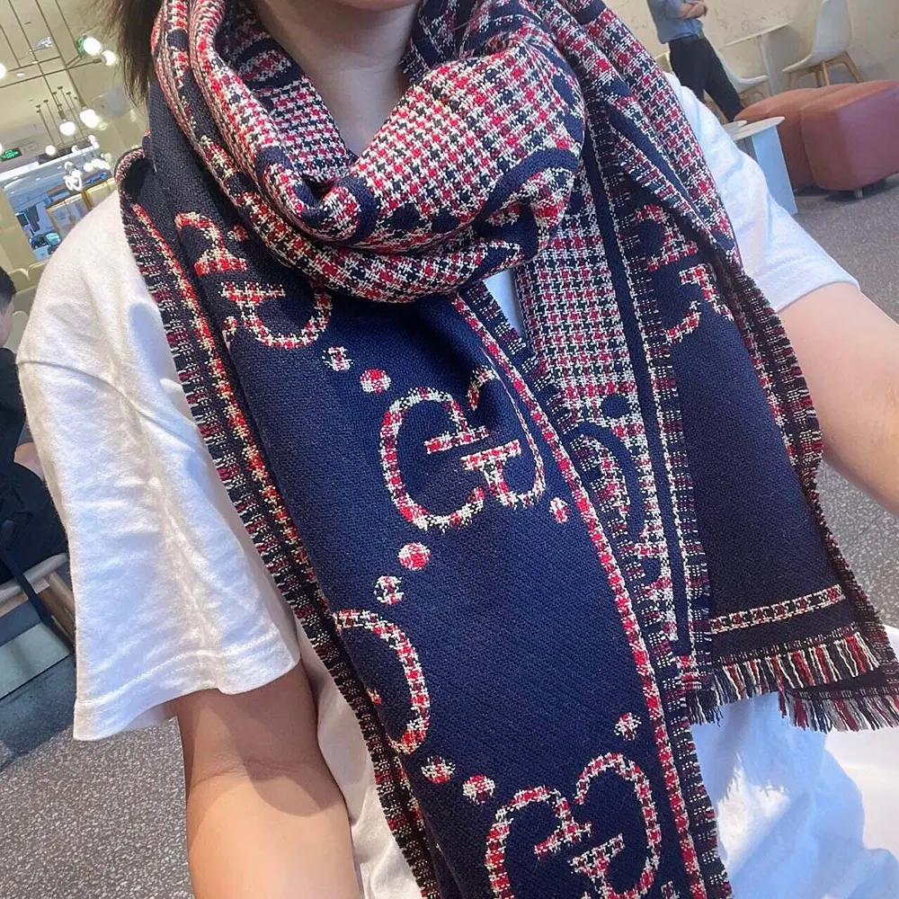 G*u*i unisex check gg wool scarf-navy 6600254g3864174