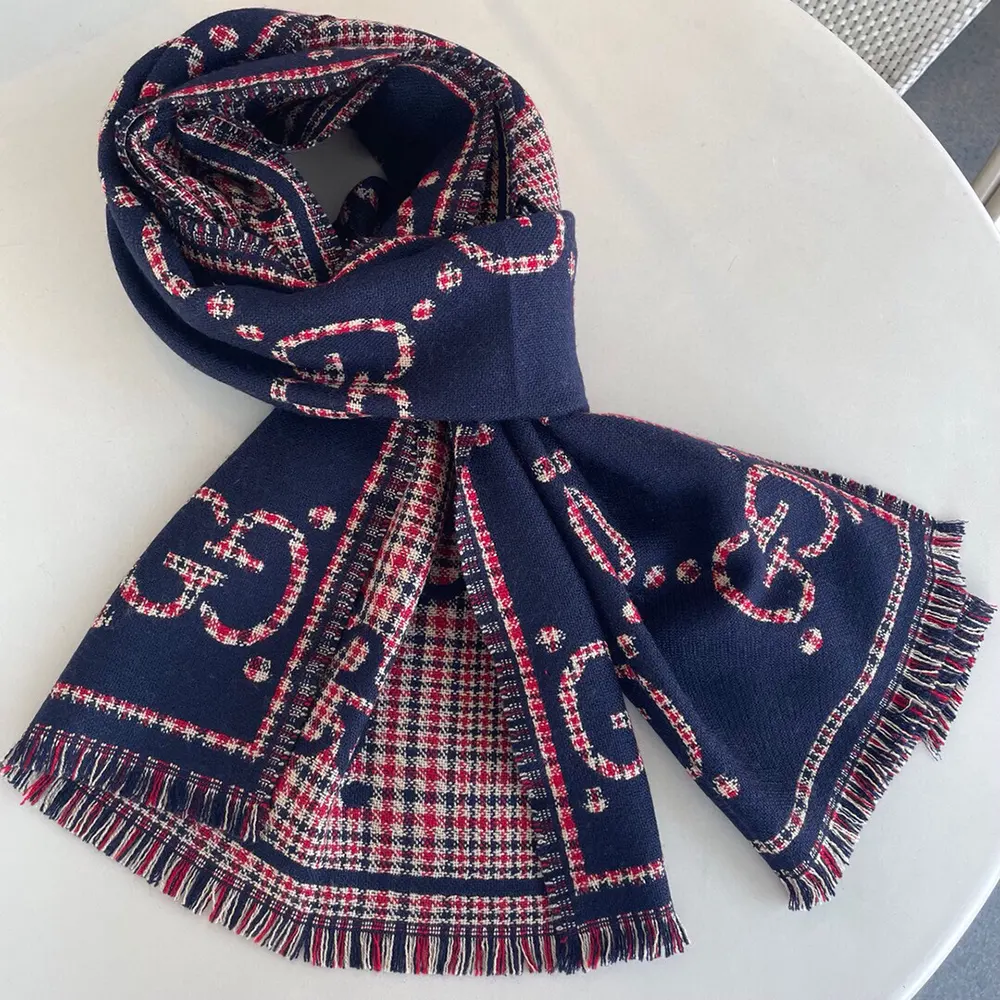 G*u*i unisex check gg wool scarf-navy 6600254g3864174
