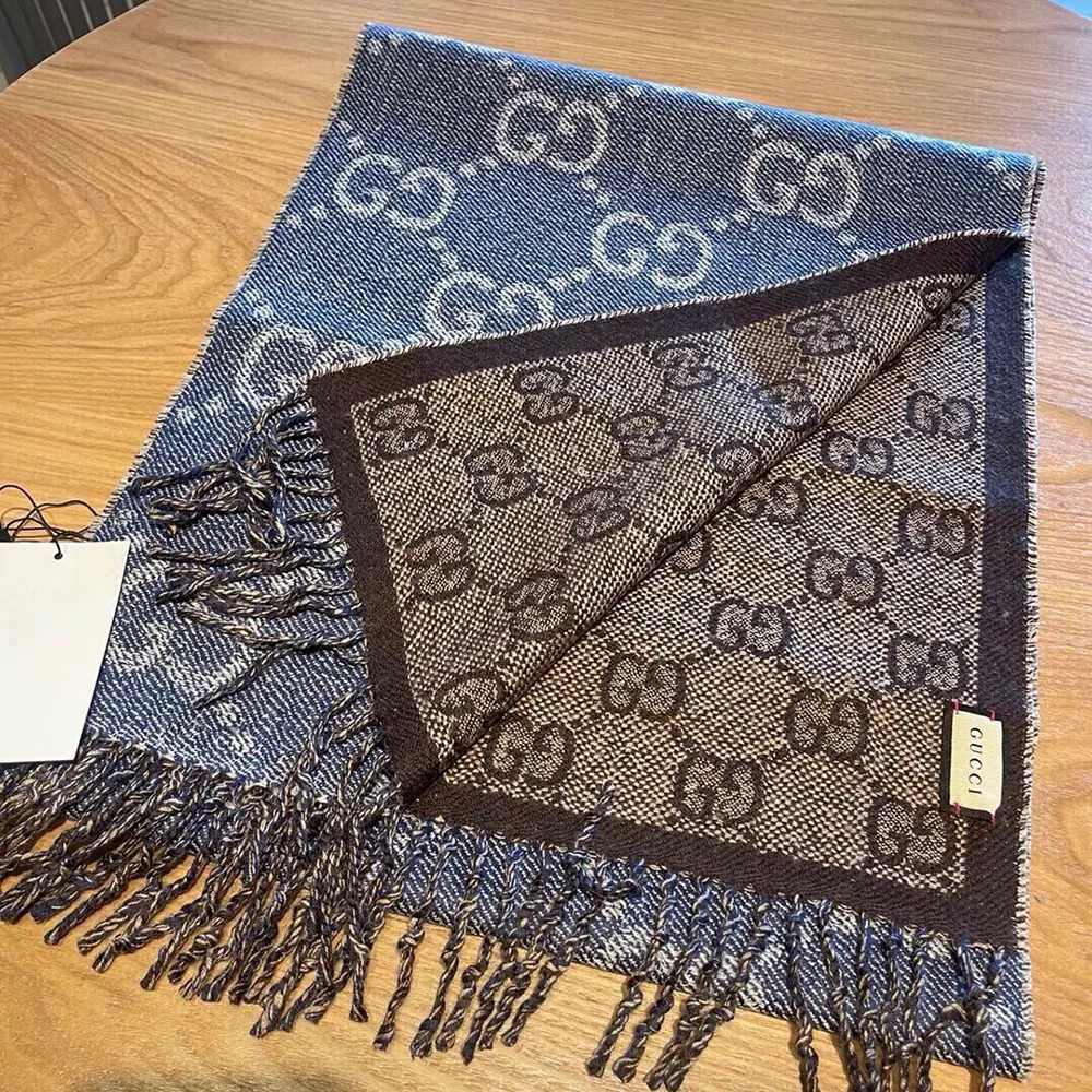 G*u*i unisex gg jacquard knit scarf with tassels-navy 6766103g2004165