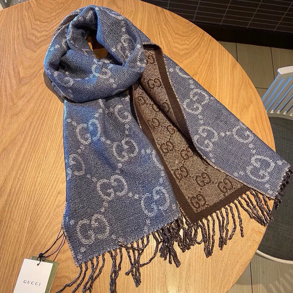 G*u*i unisex gg jacquard knit scarf with tassels-navy 6766103g2004165