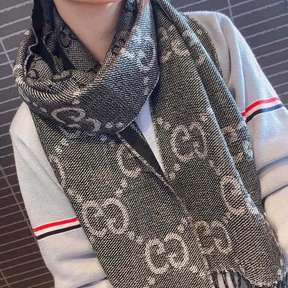 G*u*i unisex gg jacquard pattern knit scarf with tassels-black 6766104g2001061