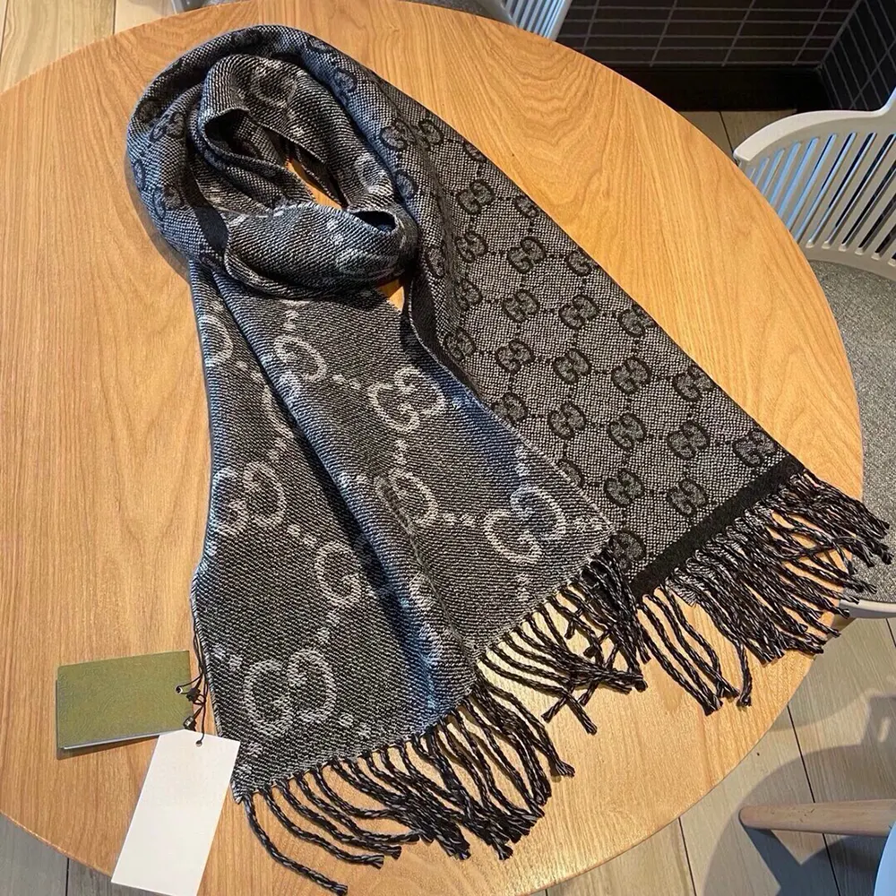 G*u*i unisex gg jacquard pattern knit scarf with tassels-black 6766104g2001061