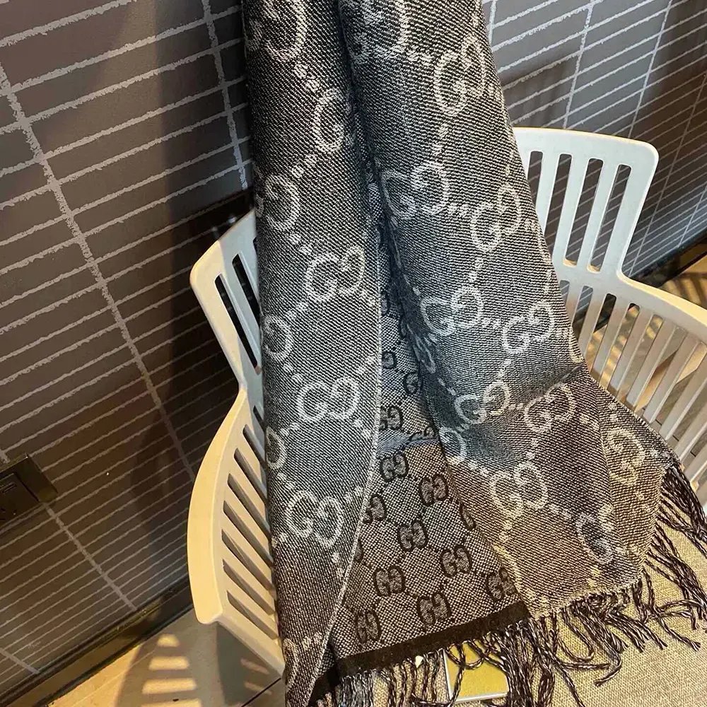 G*u*i unisex gg jacquard pattern knit scarf with tassels-black 6766104g2001061