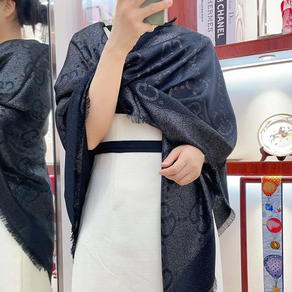 G*u*i unisex gg jacquard silk wool shawl-black 6636713gc431000