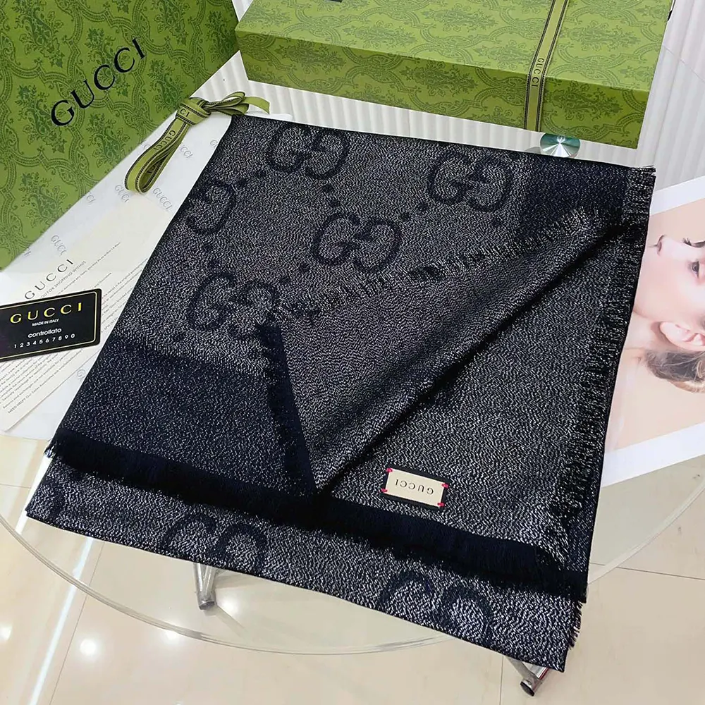 G*u*i unisex gg jacquard silk wool shawl-black 6636713gc431000