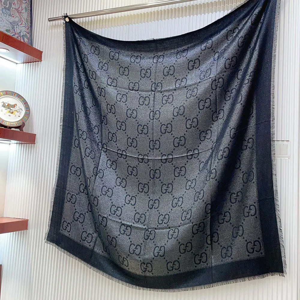 G*u*i unisex gg jacquard silk wool shawl-black 6636713gc431000