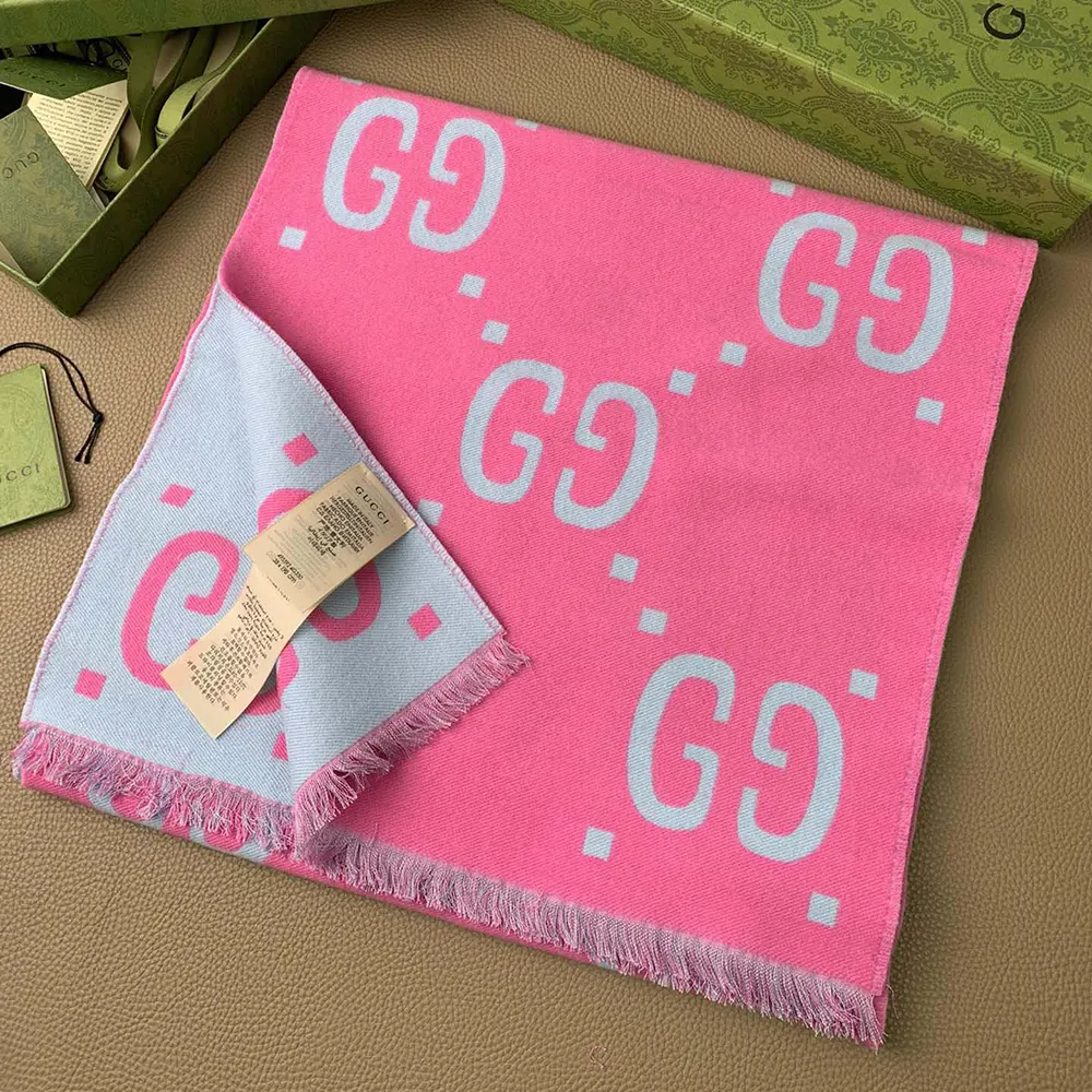 G*u*i unisex gg jacquard wool silk scarf-blue ‎5053953g0205869