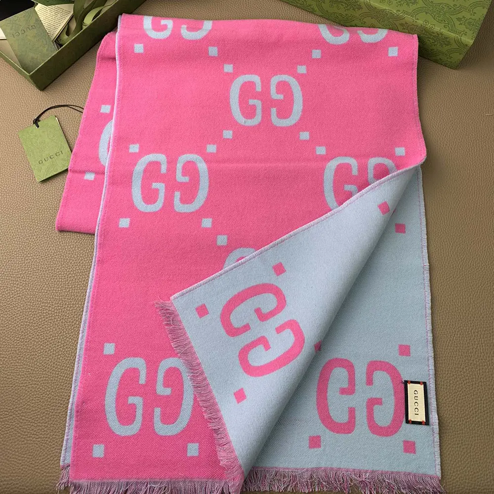 G*u*i unisex gg jacquard wool silk scarf-blue ‎5053953g0205869