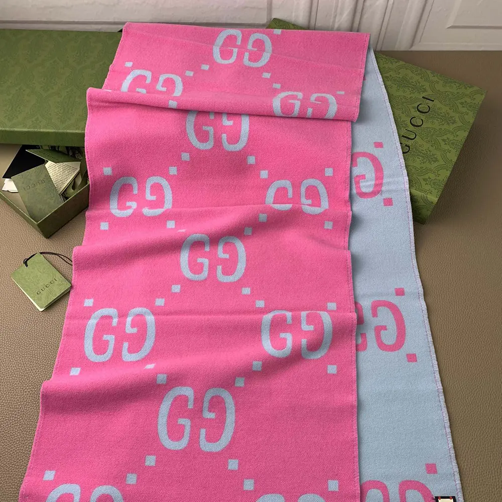 G*u*i unisex gg jacquard wool silk scarf-blue ‎5053953g0205869