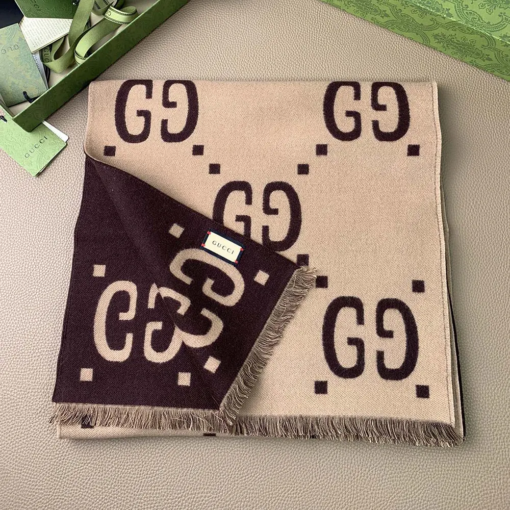 G*u*i unisex gg jacquard wool silk scarf-brown 4955924g3502179