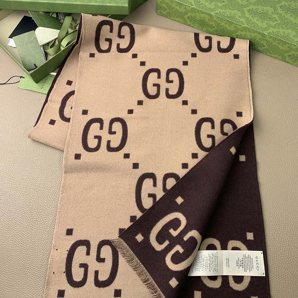 G*u*i unisex gg jacquard wool silk scarf-brown 4955924g3502179