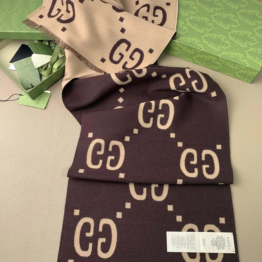 G*u*i unisex gg jacquard wool silk scarf-brown 4955924g3502179