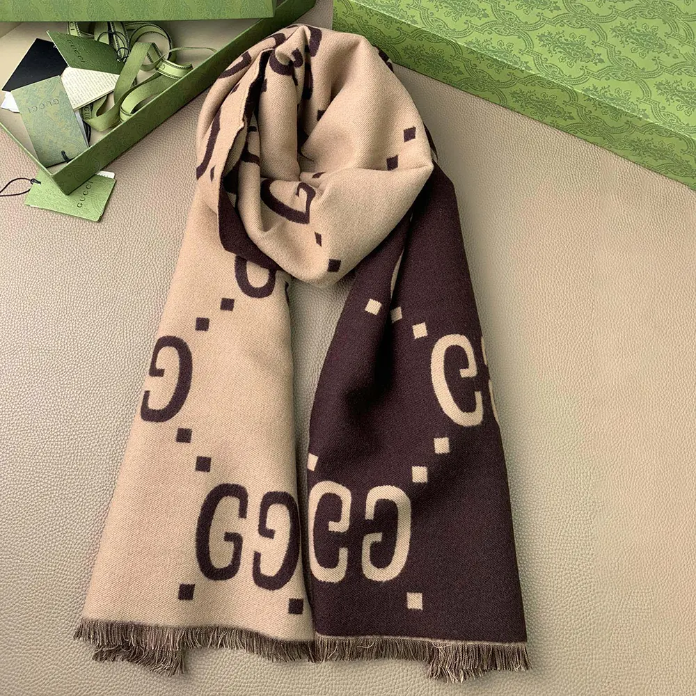 G*u*i unisex gg jacquard wool silk scarf-brown 4955924g3502179