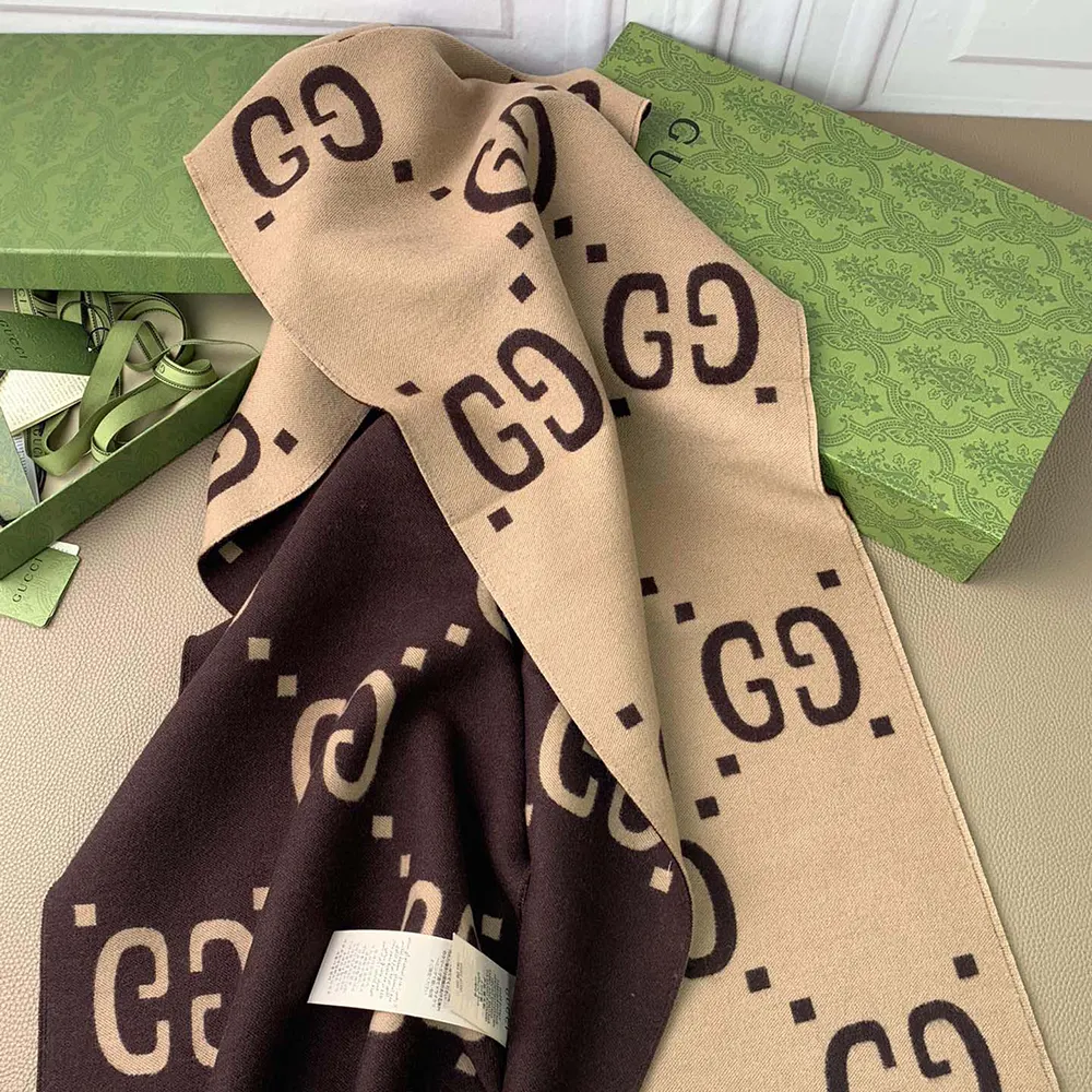 G*u*i unisex gg jacquard wool silk scarf-brown 4955924g3502179
