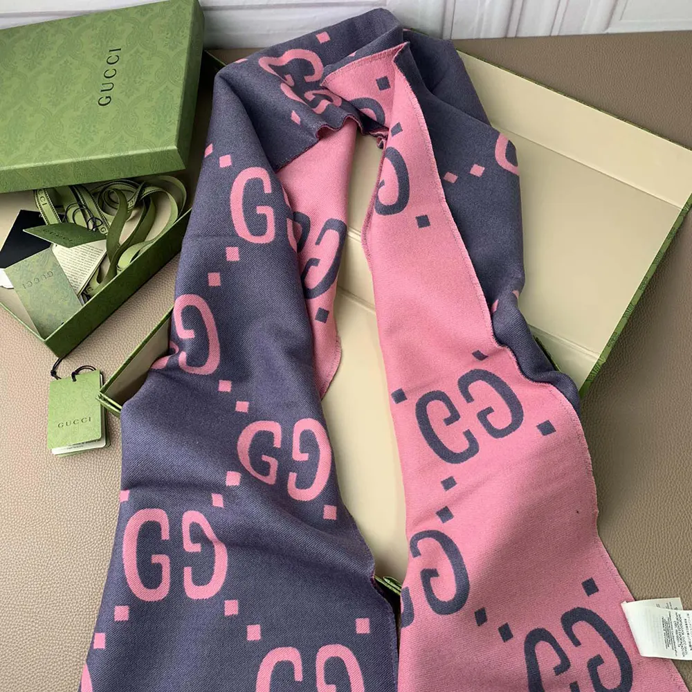 G*u*i unisex gg jacquard wool silk scarf-pink ‎5580073g6361272