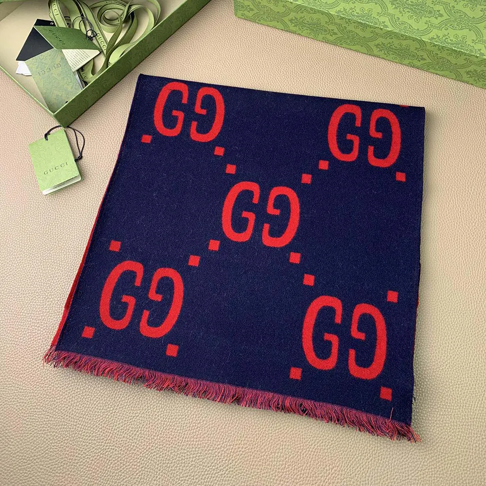G*u*i unisex gg jacquard wool silk scarf-red 4955924g3502179